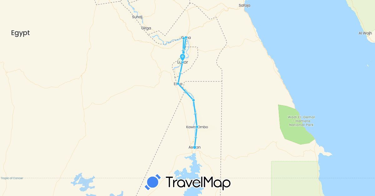 TravelMap itinerary: plane, boat in Egypt (Africa)